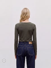VERO MODA Green Long Sleeve V-Neck Lace Trim Top - Image 3 of 5