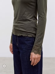 VERO MODA Green Long Sleeve V-Neck Lace Trim Top - Image 4 of 5