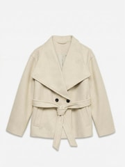 VERO MODA Cream High Neck Short Belted Coat - Image 1 of 1