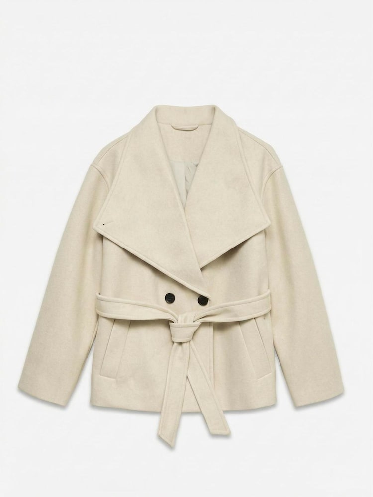 VERO MODA Cream High Neck Short Belted Coat - Image 1 of 1 VERO MODA Cream High Neck Short Belted Coat - Image 1 of 1