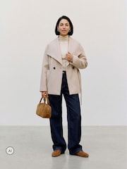 VERO MODA Cream High Neck Short Belted Coat - Image 2 of 6