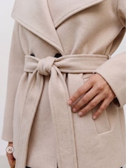VERO MODA Cream High Neck Short Belted Coat - Image 3 of 6