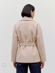 VERO MODA Cream High Neck Short Belted Coat - Image 4 of 6