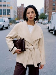 VERO MODA Cream High Neck Short Belted Coat - Image 5 of 6