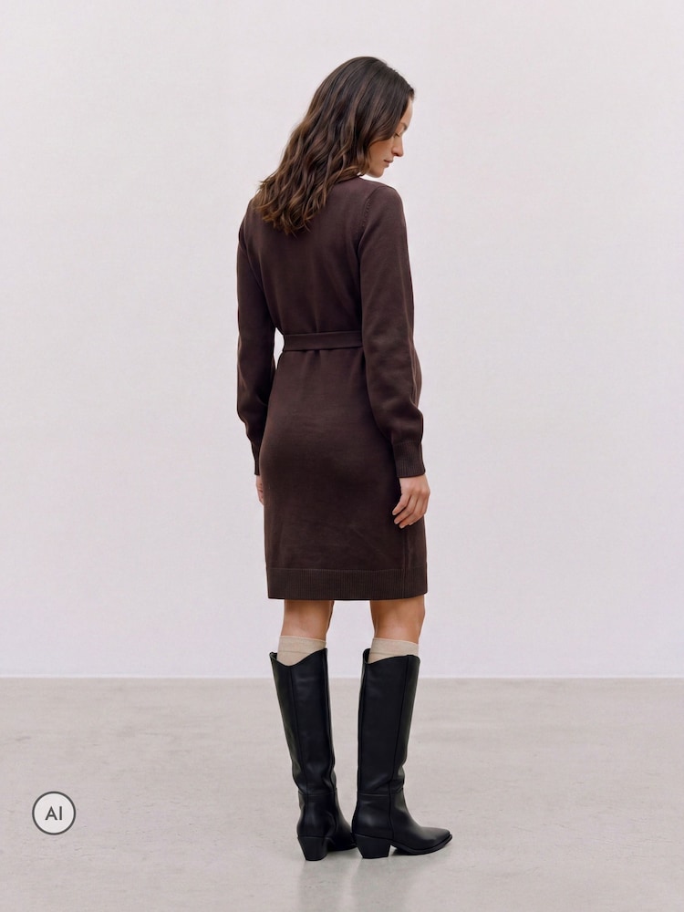 Mamalicious Brown Maternity Long Sleeve Knitted Belted Dress - Image 2 of 5 Mamalicious Brown Maternity Long Sleeve Knitted Belted Dress - Image 2 of 5