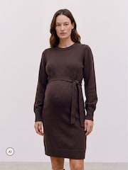 Mamalicious Brown Maternity Long Sleeve Knitted Belted Dress - Image 3 of 5