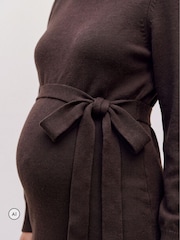 Mamalicious Brown Maternity Long Sleeve Knitted Belted Dress - Image 4 of 5