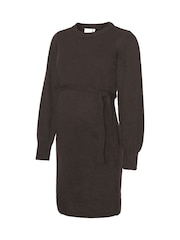 Mamalicious Brown Maternity Long Sleeve Knitted Belted Dress - Image 5 of 5