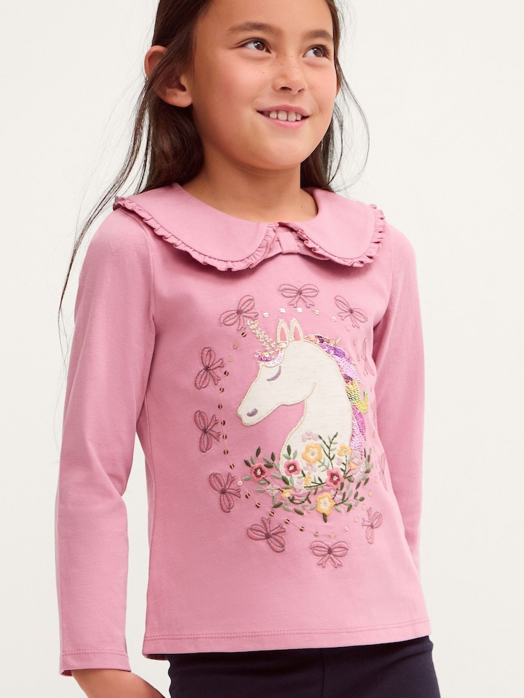 Monsoon Pink Unicorn Portrait Long Sleeve Top - Image 1 of 3 Monsoon Pink Unicorn Portrait Long Sleeve Top - Image 1 of 3