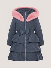 Asul - Monsoon Taylor Bow Hooded Puffer Coat - Larawan 1 ng 2