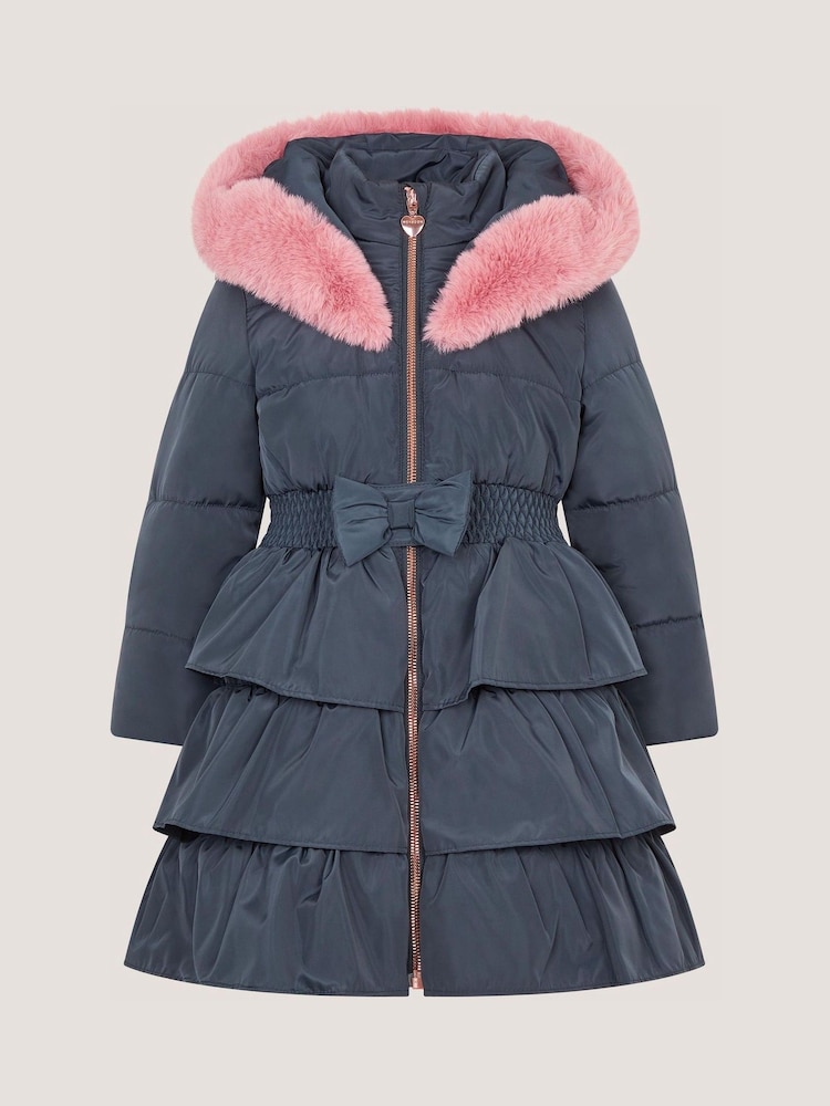 Asul - Monsoon Taylor Bow Hooded Puffer Coat - Larawan 1 ng 2