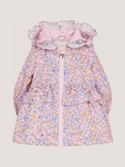 Monsoon Pink Baby Bunny Floral Print Raincoat - Image 1 of 2