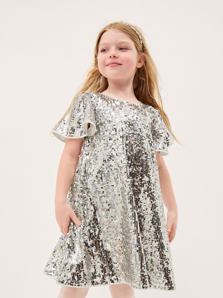 Monsoon Silver Rainbow Sequin Party Dress - Image 1 of 4 Monsoon Silver Rainbow Sequin Party Dress - Image 1 of 4