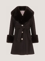 Monsoon Faux Fur Collar Belted Coat - 2şəkildən 1 şəkil