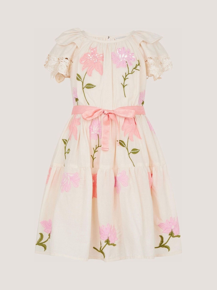 Monsoon Cream Floral Embellished Lace Dress - Image 1 of 2 Monsoon Cream Floral Embellished Lace Dress - Image 1 of 2