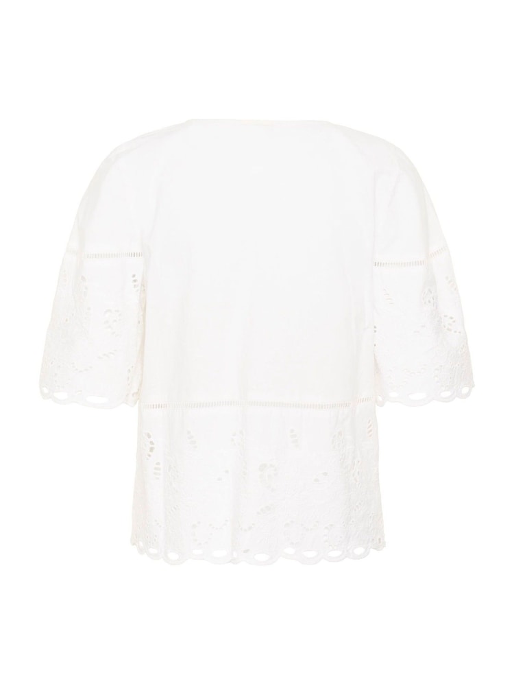 Kaffe White KAgertrud Embroidered V-Neck Blouse - Image 6 of 6