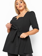 Yours Curve Black London Notch Neck Peplum Top - Image 1 of 1