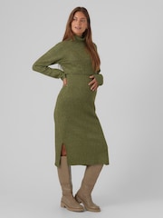 Mamalicious Green Maternity and Nursing Long Sleeve Knitted Midi Dress - Image 1 of 4