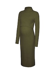 Mamalicious Green Maternity and Nursing Long Sleeve Knitted Midi Dress - Image 4 of 4