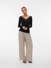 VERO MODA Black Long Sleeve V-Neck Lace Trim Top - Image 3 of 5
