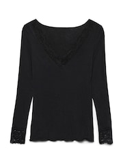 VERO MODA Black Long Sleeve V-Neck Lace Trim Top - Image 5 of 5