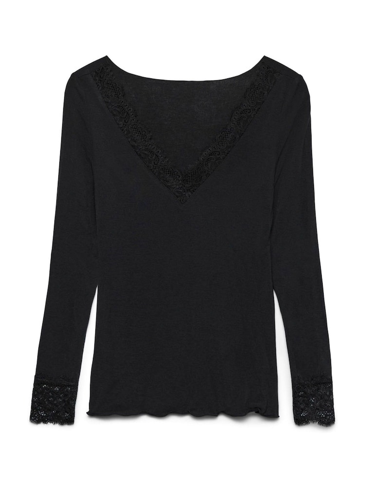 VERO MODA Black Long Sleeve V-Neck Lace Trim Top - Image 5 of 5 VERO MODA Black Long Sleeve V-Neck Lace Trim Top - Image 5 of 5