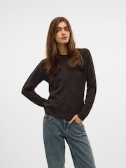 Шоколадты қоңыр - Vero Moda дөңгелек мойынға арналған жұмсақ сенсорлы тоқылған жемпір - 5суретінің 1 суреті