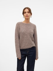 VERO MODA Taupe Brown Round Neck Cosy Knitted Jumper - Image 1 of 5