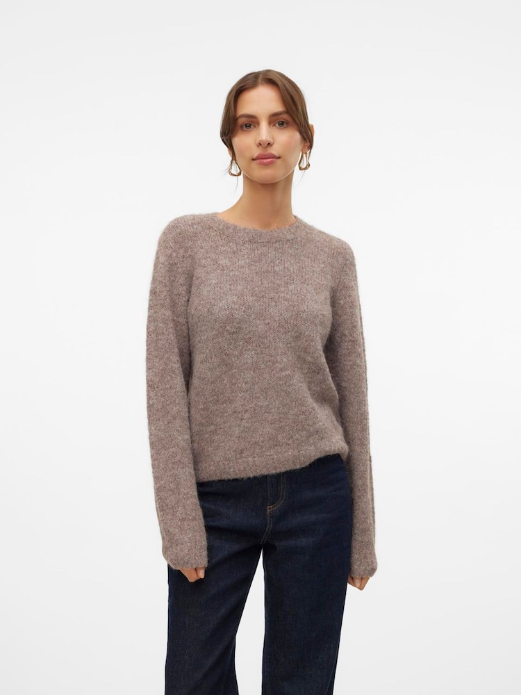 VERO MODA Taupe Brown Round Neck Cosy Knitted Jumper - Image 1 of 5 VERO MODA Taupe Brown Round Neck Cosy Knitted Jumper - Image 1 of 5