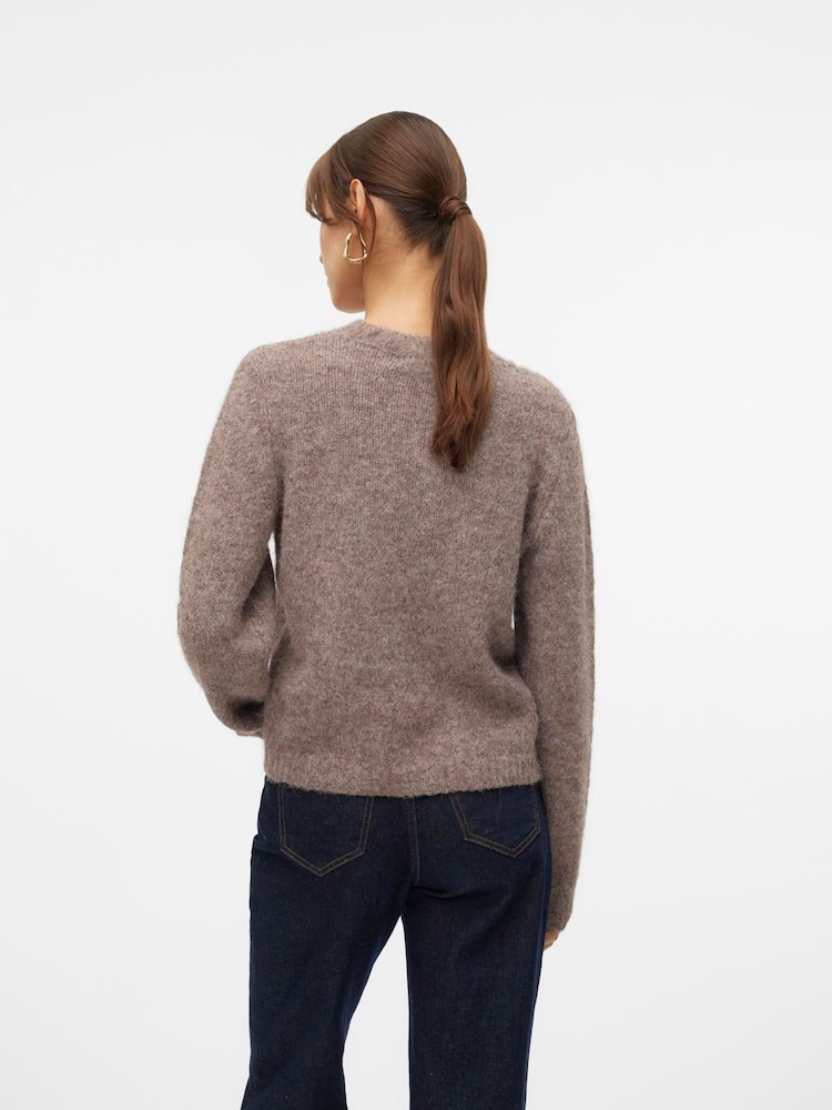 VERO MODA Taupe Brown Round Neck Cosy Knitted Jumper - Image 2 of 5 VERO MODA Taupe Brown Round Neck Cosy Knitted Jumper - Image 2 of 5