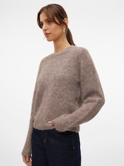 VERO MODA Taupe Brown Round Neck Cosy Knitted Jumper - Image 3 of 5