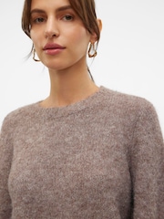 VERO MODA Taupe Brown Round Neck Cosy Knitted Jumper - Image 4 of 5