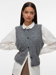 VERO MODA Grey Knitted Button Down Vest - Image 1 of 5