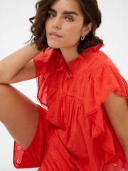 Kaffe Red Kafiona Short Sleeve Frill Top - Image 1 of 4