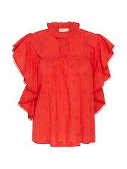 Kaffe Red Kafiona Short Sleeve Frill Top - Image 3 of 4