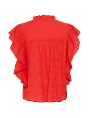 Kaffe Red Kafiona Short Sleeve Frill Top - Image 4 of 4