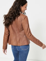 Urban Code Brown Collarless Leather Jacket - Image 2 of 4
