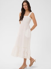 Kaffe White KAgertrud Eyelet-Hem Midi Dress - Image 1 of 6