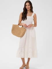 Kaffe White KAgertrud Eyelet-Hem Midi Dress - Image 2 of 6