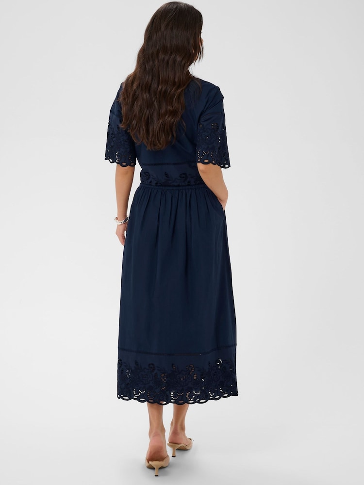 Kaffe Blue KAgertrud Embroidered Hem Midi Skirt - Image 2 of 6 Kaffe Blue KAgertrud Embroidered Hem Midi Skirt - Image 2 of 6
