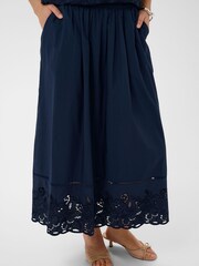 Kaffe Blue KAgertrud Embroidered Hem Midi Skirt - Image 3 of 6