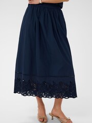 Kaffe Blue KAgertrud Embroidered Hem Midi Skirt - Image 4 of 6