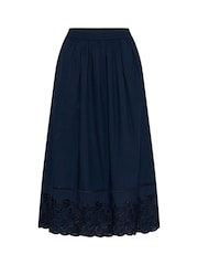 Kaffe Blue KAgertrud Embroidered Hem Midi Skirt - Image 5 of 6