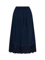 Kaffe Blue KAgertrud Embroidered Hem Midi Skirt - Image 6 of 6