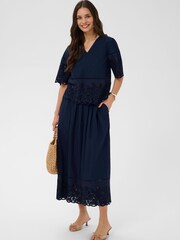 Kaffe Blue KAgertrud Embroidered V-Neck Blouse - Image 1 of 6