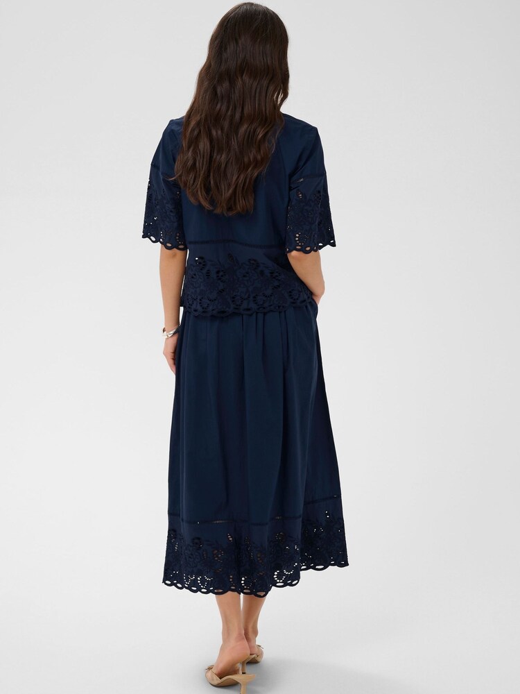 Kaffe Blue KAgertrud Embroidered V-Neck Blouse - Image 2 of 6