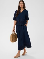 Kaffe Blue KAgertrud Embroidered V-Neck Blouse - Image 3 of 6