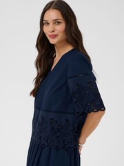 Kaffe Blue KAgertrud Embroidered V-Neck Blouse - Image 4 of 6