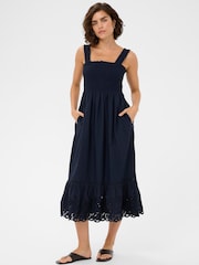 Kaffe Blue KAgertrud Eyelet-Hem Midi Dress - Image 1 of 5