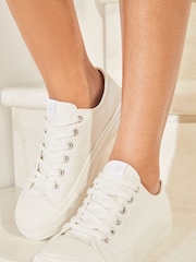 Lipsy White Regular Fit Low Top Lace Up Canvas Trainer - Image 2 of 5